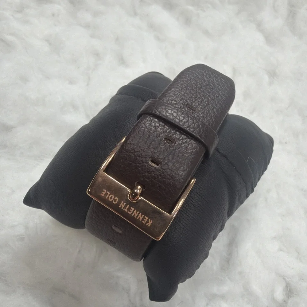 Mens Kennth Cole New York‎ Watch Dress Formal Champagne Face Leather Strap New!